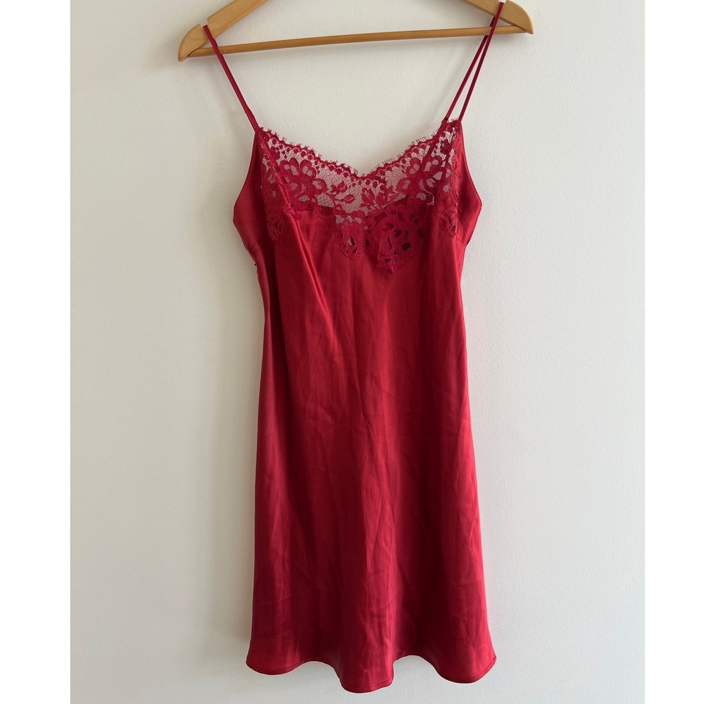 Marjolaine Silk Lace Slip Dress Sz 38 Red Made in France Vintage Luxury Lingerie